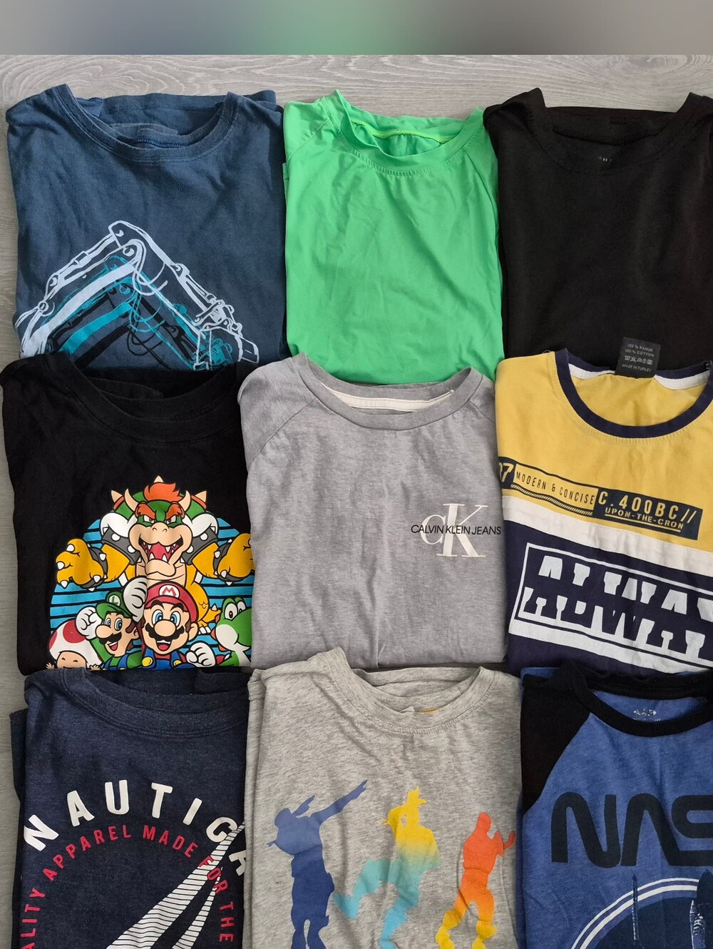 Bundle 9 Tshirts Boys Sz 10-12 Mario Fortnite Nasa CK Nautica Swim